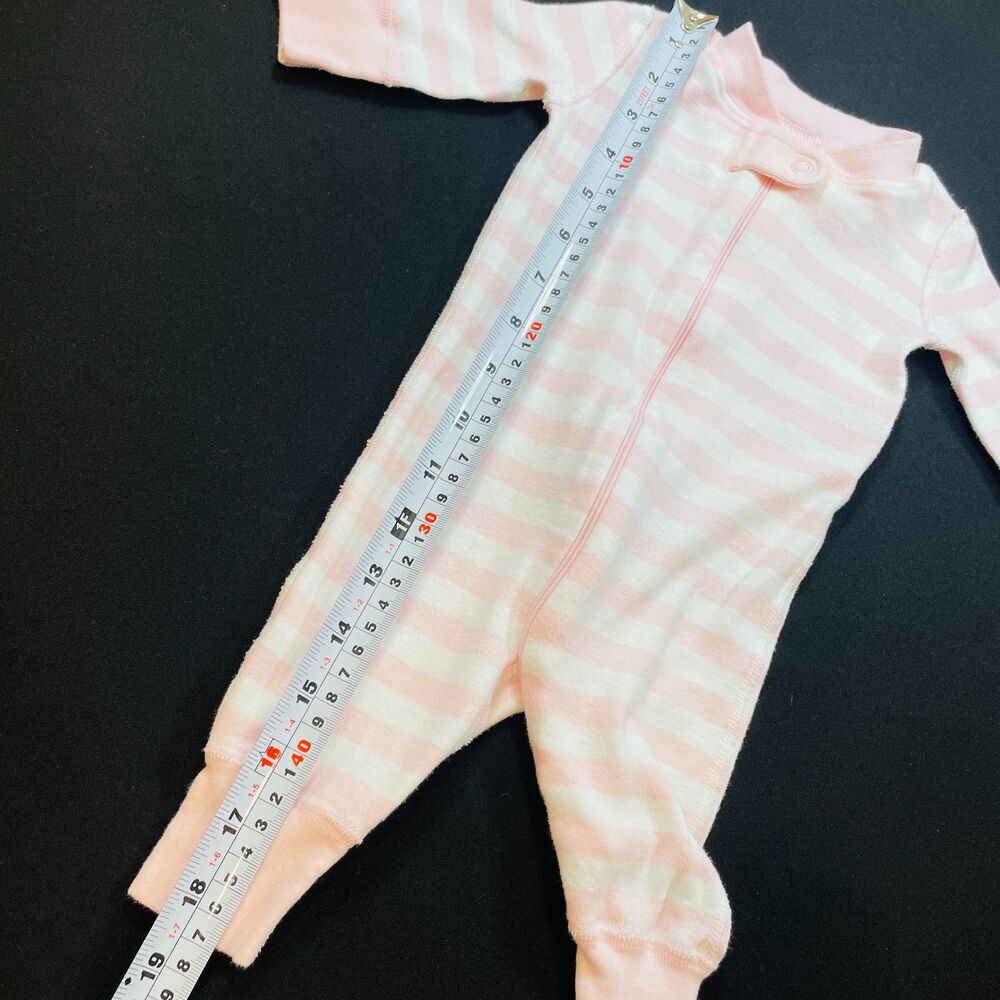 ~ Hanna Andersson Sleeper Pajama 0-6mo Zip Pink White Long Sleeve Organic Cotton - Picture 5 of 11
